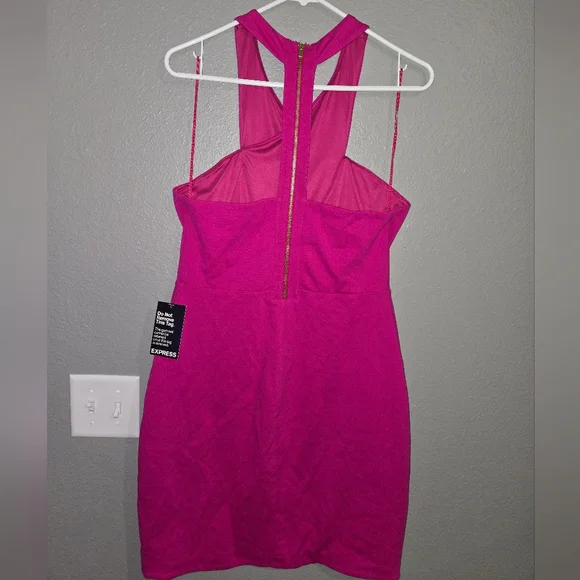 Express Bodycon Cocktail Fuchsia Pink Midi Dress Size 12 - Picture 12 of 12